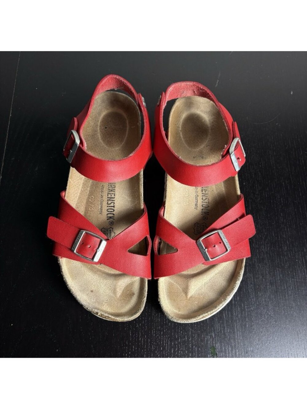 FLAW, READ Birkenstock Size 41 Narrow/Womens 10 Red Leather Ankle Strap Sandals